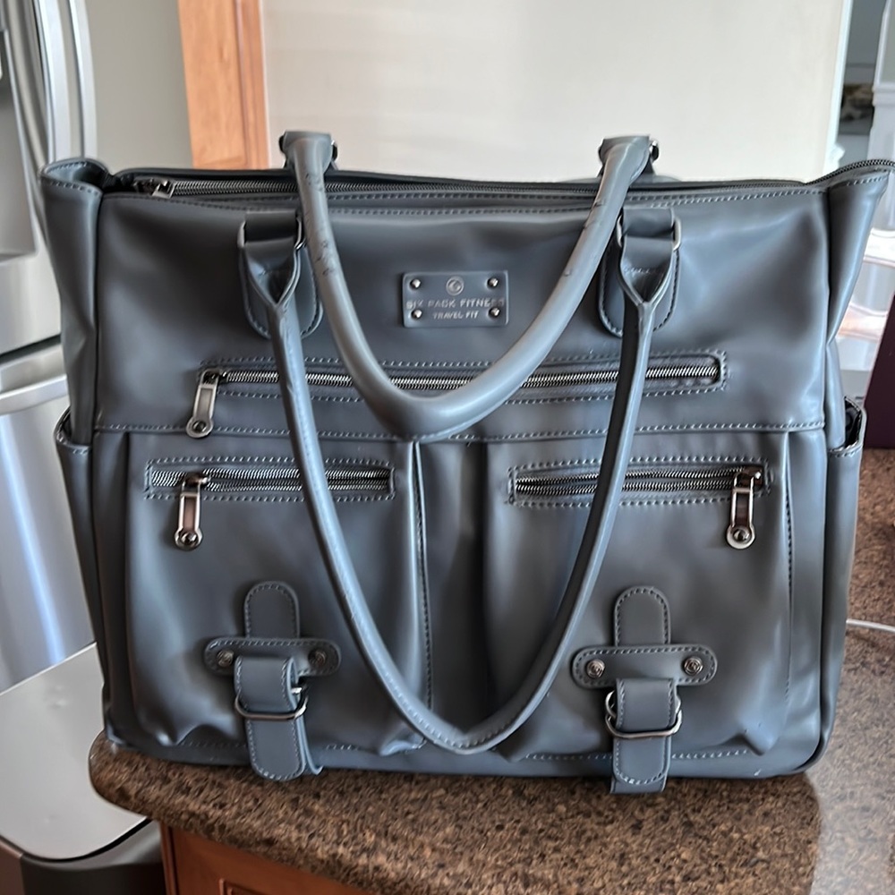 A gorgeous 6 pack bag with cat bite marks on handle
